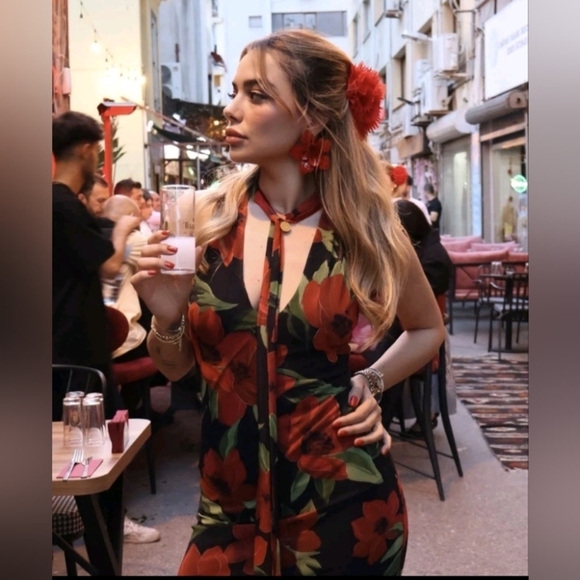 Zara Floral Print Tulle Scarf Dress - Picture 6 of 13